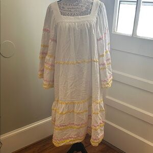 Lisa Marie Fernandez White Dress with Yellow and Pink Details